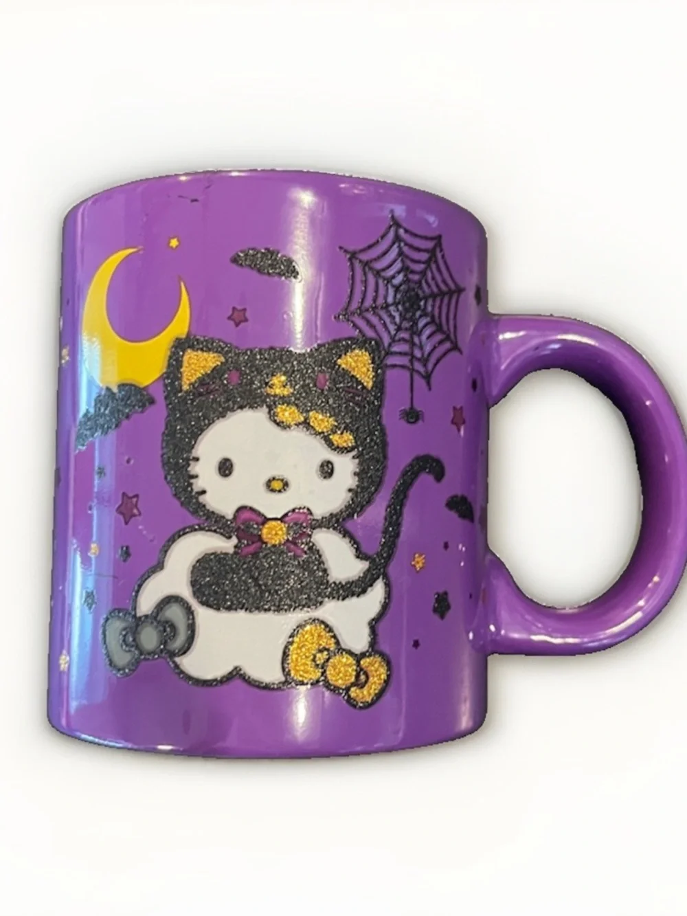 Sanrio Hello Kitty Purple Halloween Cat Mug with Glitter 20 Oz